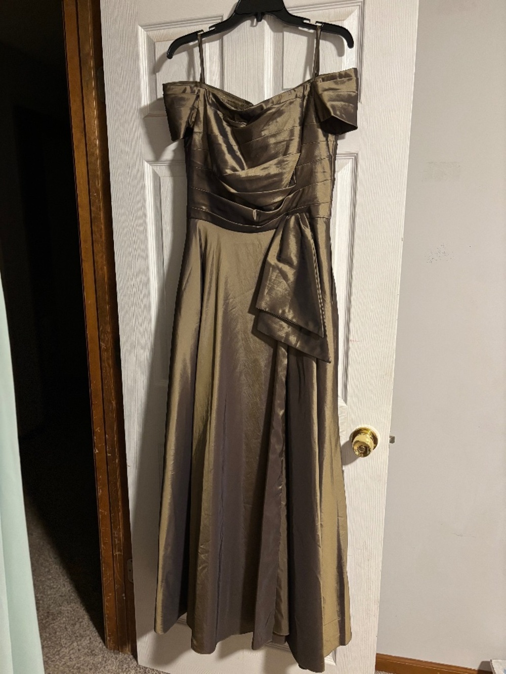 Olive green dress, size 10, amazing off the shoulder